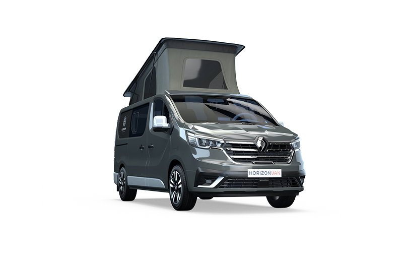 Peinture bicolore gris blanc sur van avec toit relevable